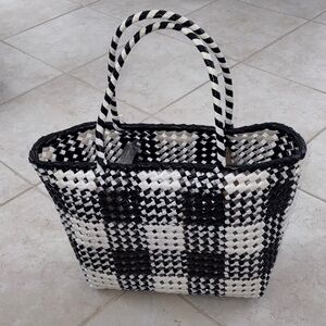Black and White Woven Tote Bag